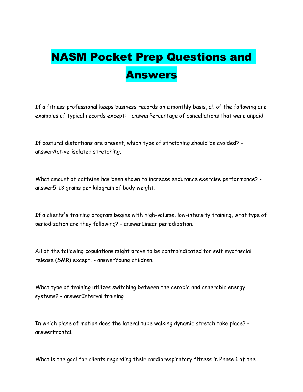 Preview image for NASM Pocket Prep Questions and Answers